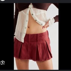 Free People Pleated Micro-mini Corduroy Skort in Roasted Russet Size 2